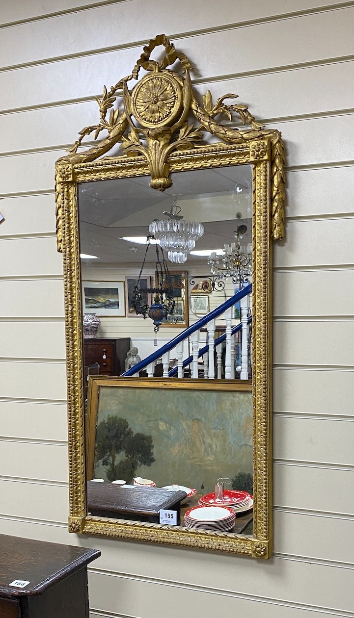 An early 19th century French gilt wood and gesso wall mirror, width 54cm height 110cm